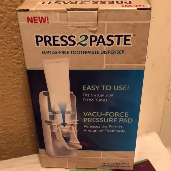 New in Box Press2Paste Hands Free Toothpaste Dispenser. Never used. Bonus holder - Picture 9 of 16